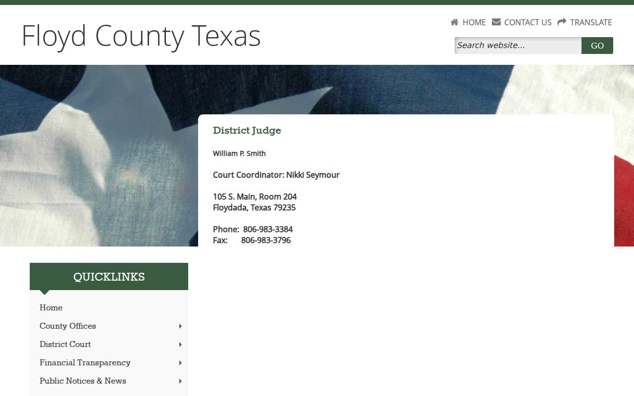 Floyd County 110th District Court office and calendar contact