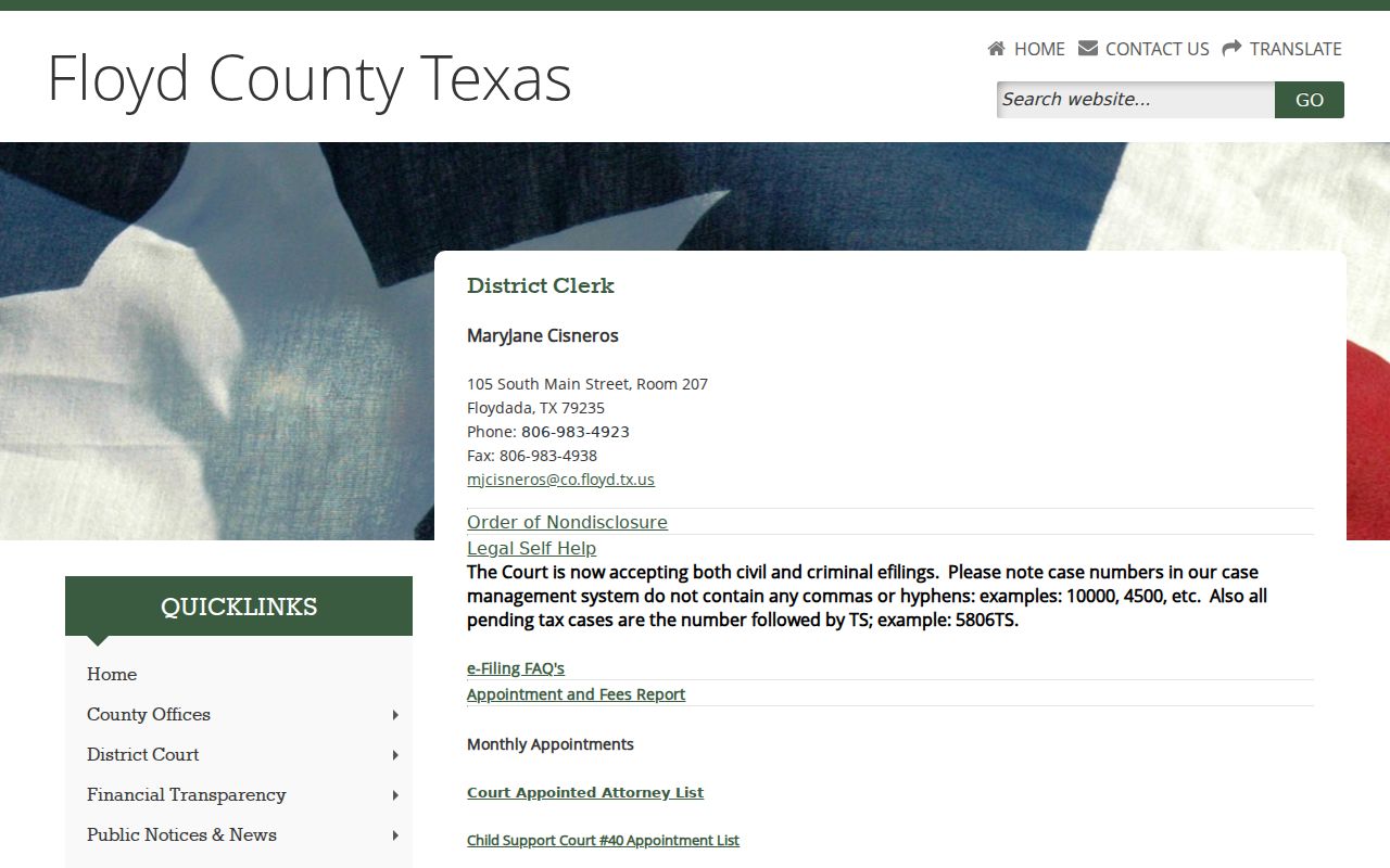 Floyd County District Clerk contact and criminal e-filing notice